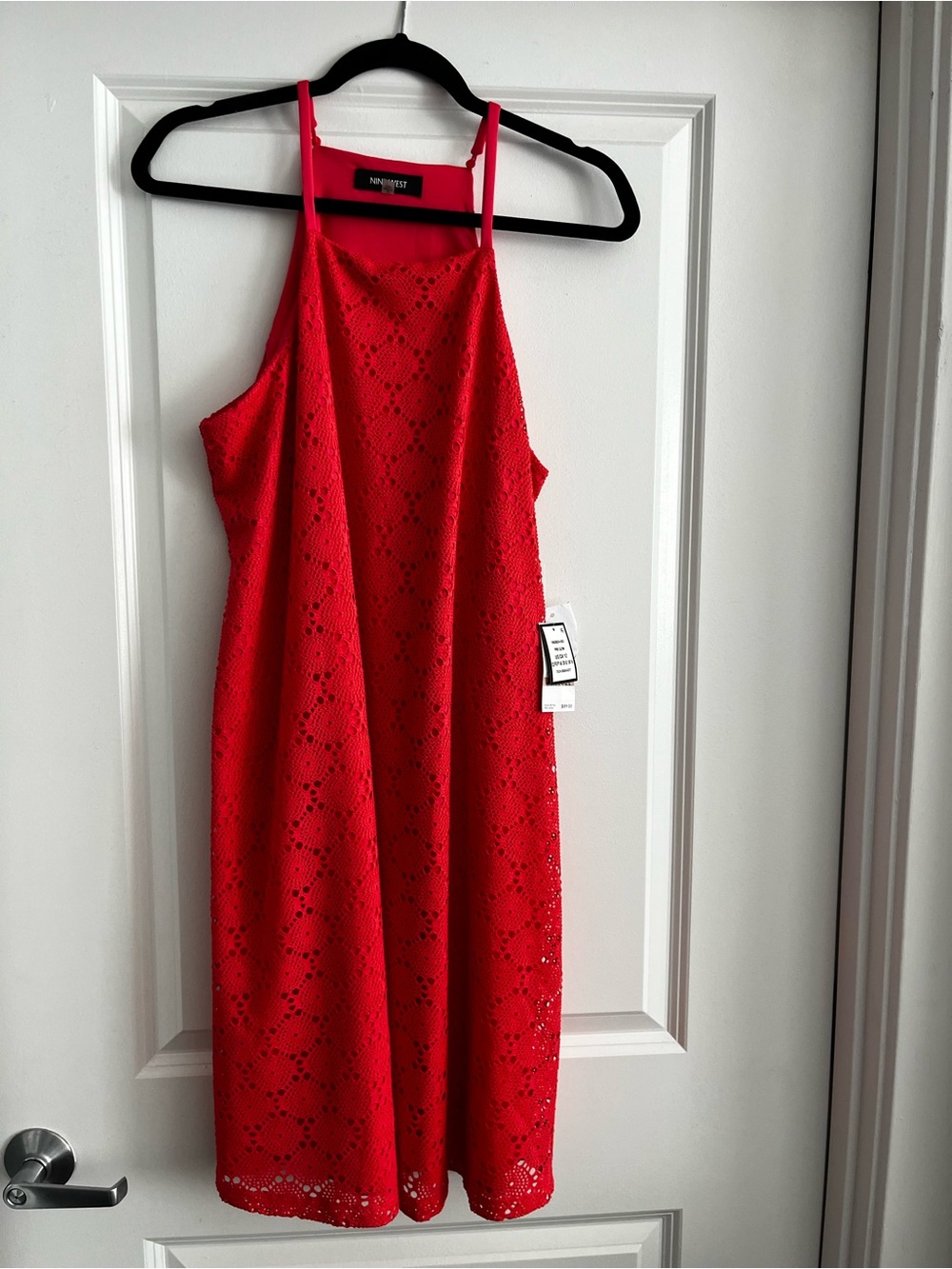 Nine West Lace Midi Dress with Slim Straps - Coral Color